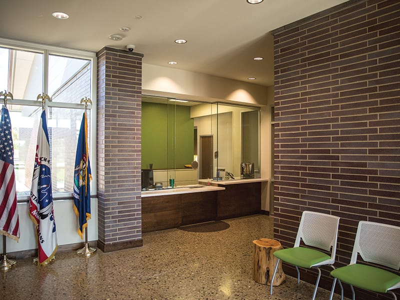 Public Safety office with flags